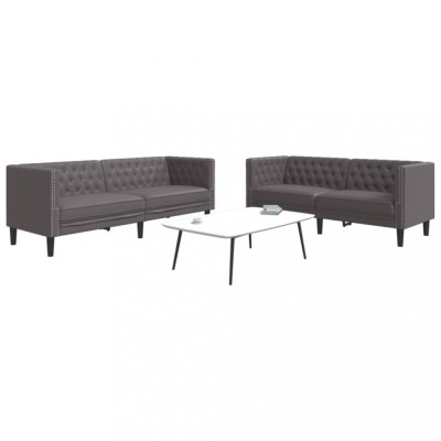 vidaXL Set canapele Chesterfield cu 2 locuri, gri, piele eco. foto