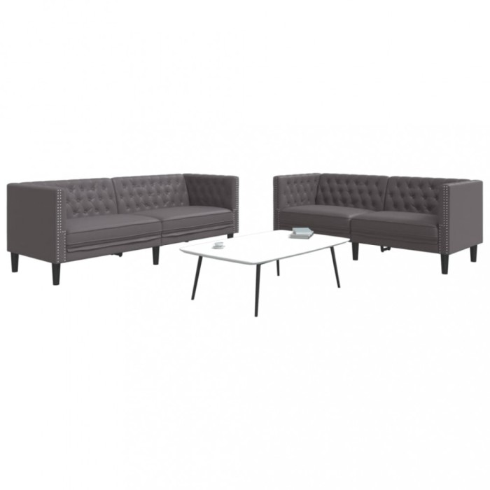 vidaXL Set canapele Chesterfield cu 2 locuri, gri, piele eco.