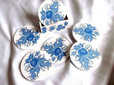 Set pahare cu flori stilizate albastre, set pahare 32913 foto