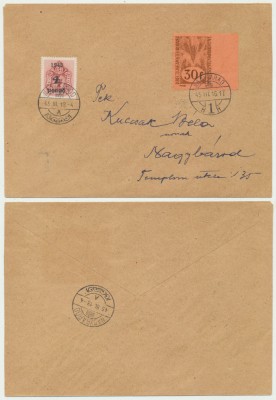 ROMANIA Ardealul de Nord 1945 plic porto Oradea I &amp;amp; II cu eroarea 30f nedantelat foto