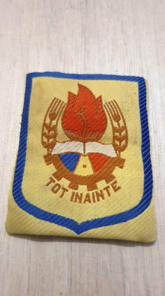 Ecuson pionier Tot Inainte, cu stema Romaniei, din comunism anii 80 ...