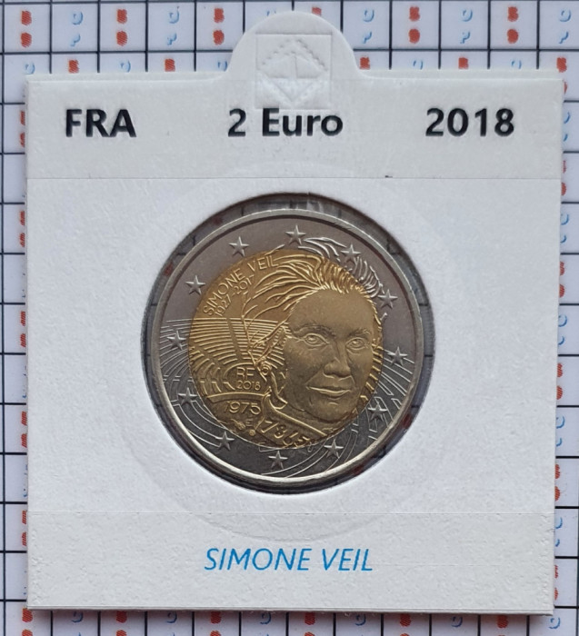 Franta 2 euro 2018 UNC - Simone Veil - km 2459 - cartonas personalizat D26901