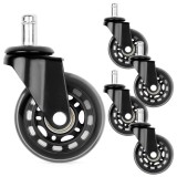 Set 5 roti premium PU tija 10mm pentru scaune de birou si gaming diametru 63 mm negru