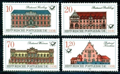 DDR 1987 - Clădiri vechi de posta, arhitectura, serie neuzata foto