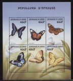 GUINEA 1999 FAUNA INSECTE FLUTURI, Nestampilat