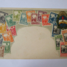 Rară! Carte poștală filatelică cu timbre argentiniene,necirculată 1905