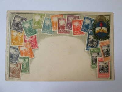 Rară! Carte poștală filatelică cu timbre argentiniene,necirculată 1905 foto