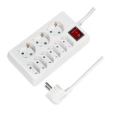PRELUNGITOR LOGILINK, Schuko x 3 + Euro skt x 6, cablu 3G 1.5mm2, 230 V/16 A, 50 Hz, max. 3500 W, buton intrerupator iluminat, IP20, 1.5m, alb, &quot;LPS20
