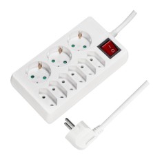 PRELUNGITOR LOGILINK, Schuko x 3 + Euro skt x 6, cablu 3G 1.5mm2, 230 V/16 A, 50 Hz, max. 3500 W, buton intrerupator iluminat, IP20, 1.5m, alb, &amp;quot;LPS20 foto
