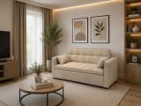 Canapea extensibila 2 locuri 140x77x90 cm Tapitata Stofa Bej Model One (cod:25085)