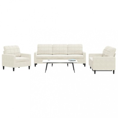 vidaXL Set de canapele cu perne, 3 piese, crem, catifea foto