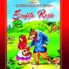 Scufita Rosie. Carte de colorat cu povesti scrisa cu litere mari de tipar