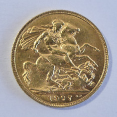 Monede aur 1907 Sovereign in cutie din argint foto