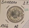 456 Elvetia, Switzerland 2 Francs 1964, KM#21, excelenta, Argint, Europa