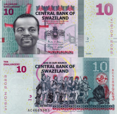SWAZILAND 10 emalangeni 2015 (VISION 2022) UNC!!! foto