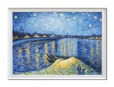 Cumpara ieftin Tablou celebru inramat pictat manual, Noapte instelata peste Ron, 110x80cm ulei pe panza reproducere Vincent van Gogh