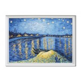 Tablou celebru inramat pictat manual, Noapte instelata peste Ron, 110x80cm ulei pe panza reproducere Vincent van Gogh