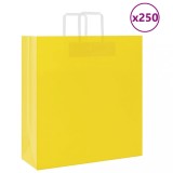 VidaXL Pungi de h&acirc;rtie 250 buc cu m&acirc;nere galbene 45x17x48 cm