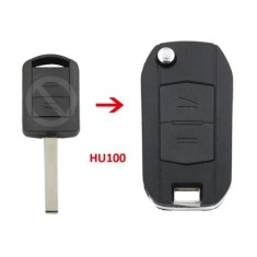 Carcasa cheie auto Techstar transformatoare, upgrade flip, 2 butoane, lama HU100, compatibila Opel Corsa, Astra, Meriva, Zafira