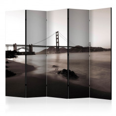 Paravan din 5 parti - San francisco podul golden gate in alb si negru II - 225 x 172 cm foto