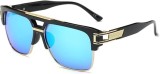 Ochelari de soare pătrați oversize, semi-fără ramă, cadru din metal, protecție UV400 &ndash; Albastru