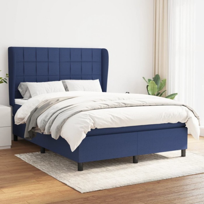 vidaXL Pat box spring cu saltea, albastru, 140x200 cm, textil 3127963