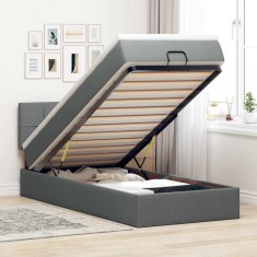 vidaXL Cadru de pat otoman cu saltele Gri &icirc;nchis 90x190cm țesătură 3312271