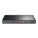 SWITCH TP-LINK 16 porturi, 16&Atilde;&mdash; PoE+ 10/100 Mbps RJ45, 2&Atilde;&mdash; Gigabit RJ45,1 x combo Gigabit SFP slot, carcasa metal &quot;TL-SL1218P&quot; (timbru verde 2 lei)