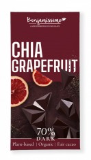 Ciocolata neagra 70% cu chia si grapefruit, bio, 60g, Benjamissimo