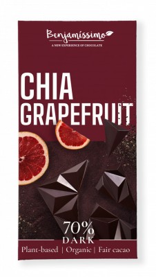Ciocolata neagra 70% cu chia si grapefruit, bio, 60g, Benjamissimo foto