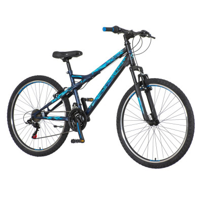 Bicicleta MTB 26 inch, 18 viteze schimbator Shimano, V-Brake, amortizoare, Explorer albastru foto