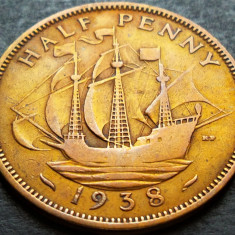 Moneda istorica HALF PENNY - ANGLIA, anul 1938 *cod 2208 = GEORGIVS VI
