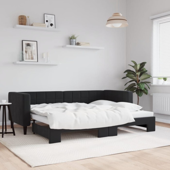 vidaXL Pat de zi cu extensie, negru, 80x200 cm, catifea 3196688