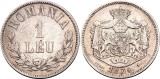 1 leu 1874 Carol I, Monedă din Argint, Rom&acirc;nia, Monetăria Bruxelles, de Colecție, starea din poze
