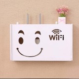 Raft pentru router wi-fi, cu prindere pe perete, din lemn, pentru mascare echipamente si fire, lungime 25 cm, alb