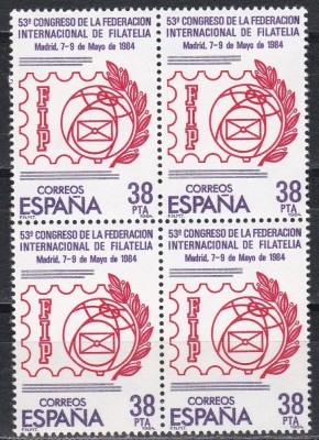 Spania 1984 - Congresul Organizației Internaționale Filatelice, Bloc de 4, MNH foto