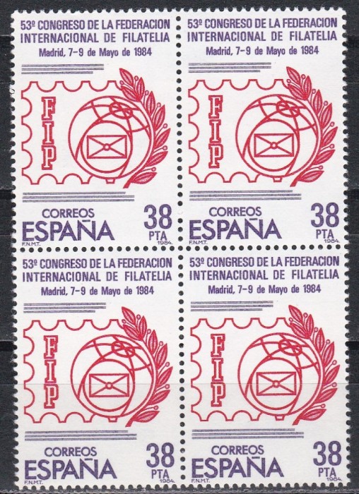 Spania 1984 - Congresul Organizației Internaționale Filatelice, Bloc de 4, MNH