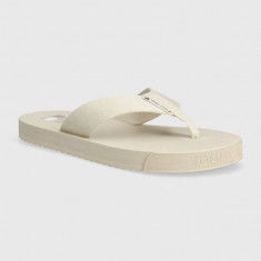 Tommy Jeans slapi TJW SOPHISTICATED FLIP-FLOP femei, culoarea bej, cu toc plat, EN0EN02452