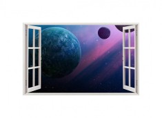 Autocolant decorativ, Fereastra, Planete, Multicolor, 83 cm, 49ST foto