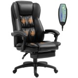 Vinsetto Scaun Birou cu Masaj, &Icirc;nclinare, Piele Artificială, Negru, 68.5x68.5x119-127cm, Confort Sporit | Aosom Romania