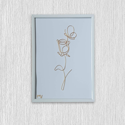 Trandafir cu fluture &amp;ndash; tablou placat cu aur, 16&amp;times;21 cm-cod 3327 foto