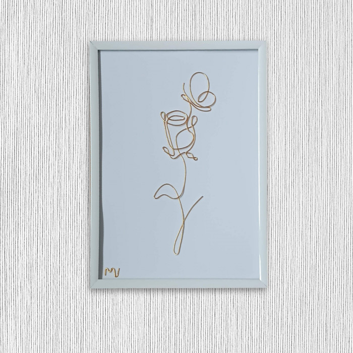 Trandafir cu fluture &ndash; tablou placat cu aur, 16&times;21 cm-cod 3327