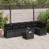 Cumpara ieftin Set de canapele pentru grădină cu pernă 7 pcs Negru Rattan poli