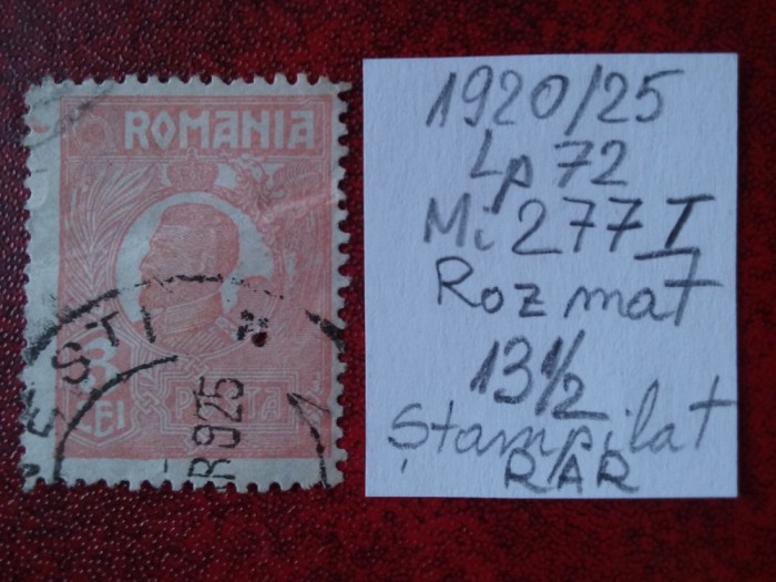 1920- Romania- Ferd. b. mic Mi277I-roz mat-dant.A-stampilat-RAR