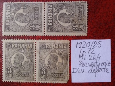 1920- Romania- Ferd. b. mic Mi264-per.vert.+oriz.-div.defecte foto