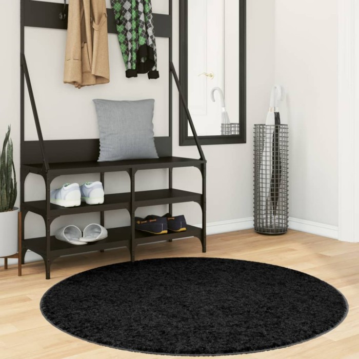 vidaXL Covor pufos &quot;PAMPLONA&quot; cu fire &icirc;nalte, negru modern, &Oslash; 120 cm