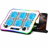 Cumpara ieftin Cooler Laptop Gaming RGB 17", 6 Ventilatoare, 6 Trepte Viteza, Display LCD, 2 USB, Reglabil, Suport Telefon, Gri