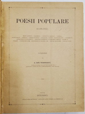 POESII POPULARE ROMANE de G. DEM. TEODORESCU , 1885 foto