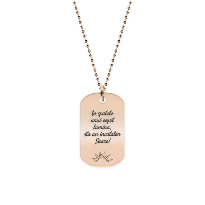 Discipulus - Colier personalizat dog tag invatator din argint 925 placat cu aur roz