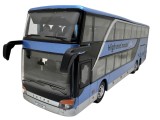 Macheta metal Autobuz Setra albastru etajat 1:32 model autocar turistic cu usi si compartimente deschise sunet si lumini